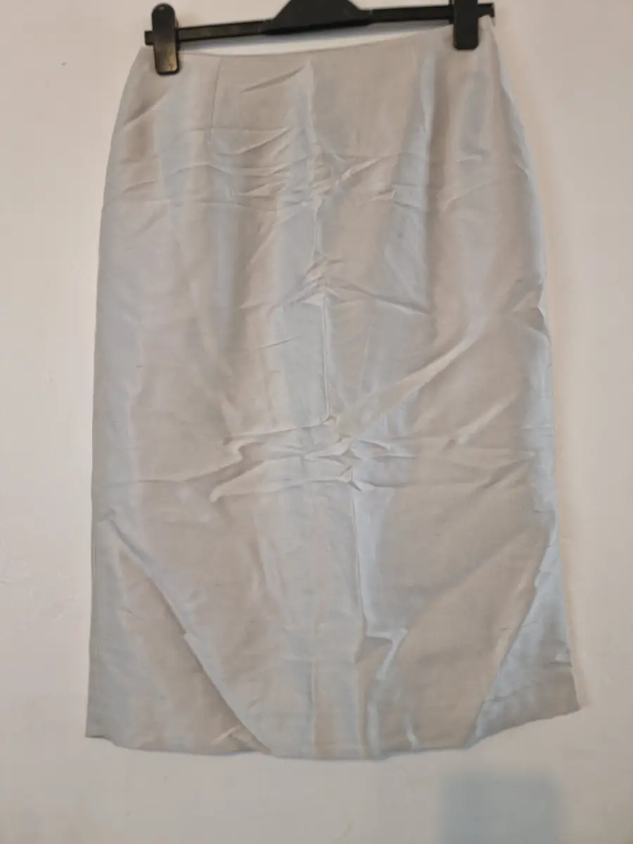 MONSOON Silver Grey 100% Silk Pencil Skirt Lined Smart Formal Elegant UK 12/EU40