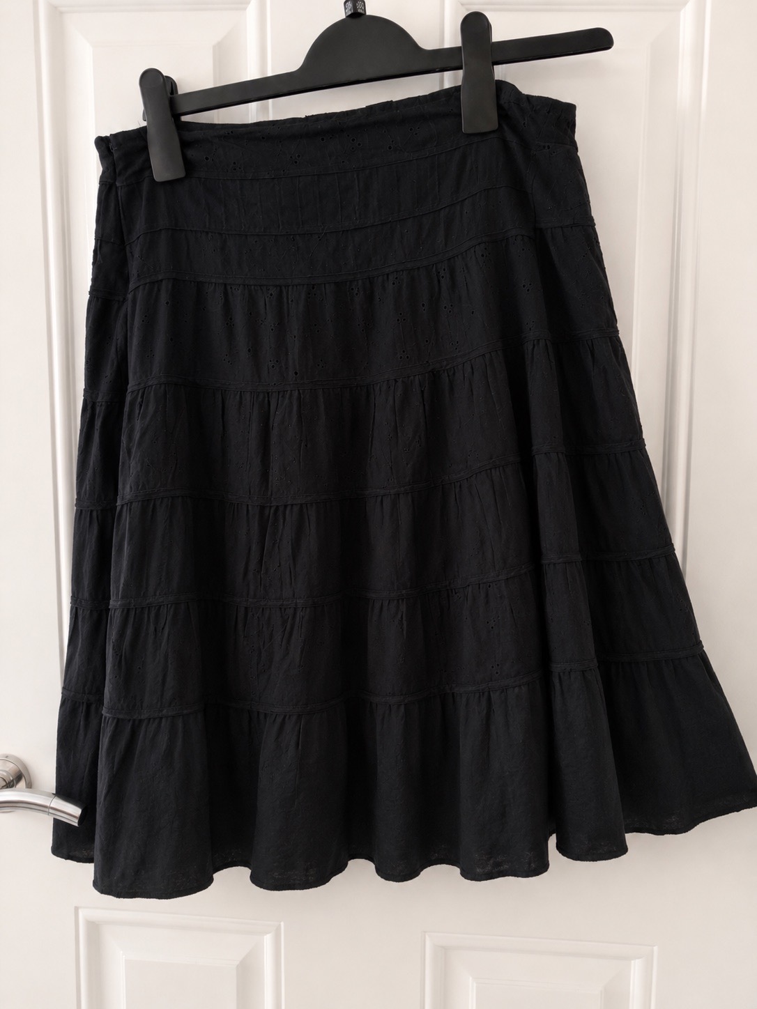 C&C Confidential black cotton broderie tiered skirt EU 40