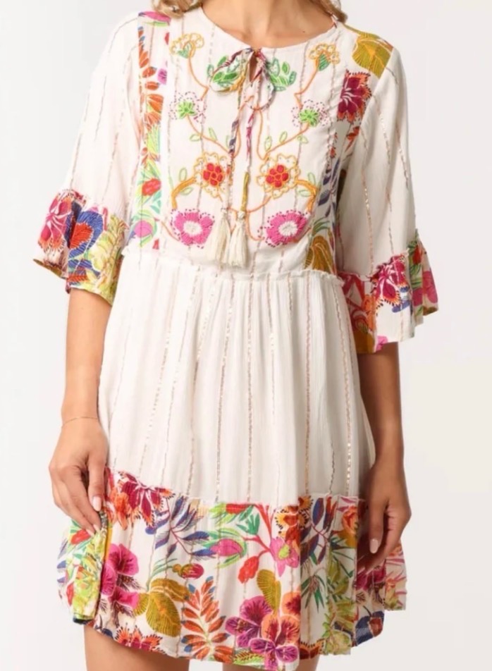 QED London floral embroidered boho dress M/L new with tags