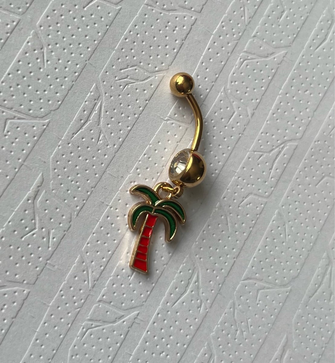 Stainless steel gold tone palm tree dangly belly bar