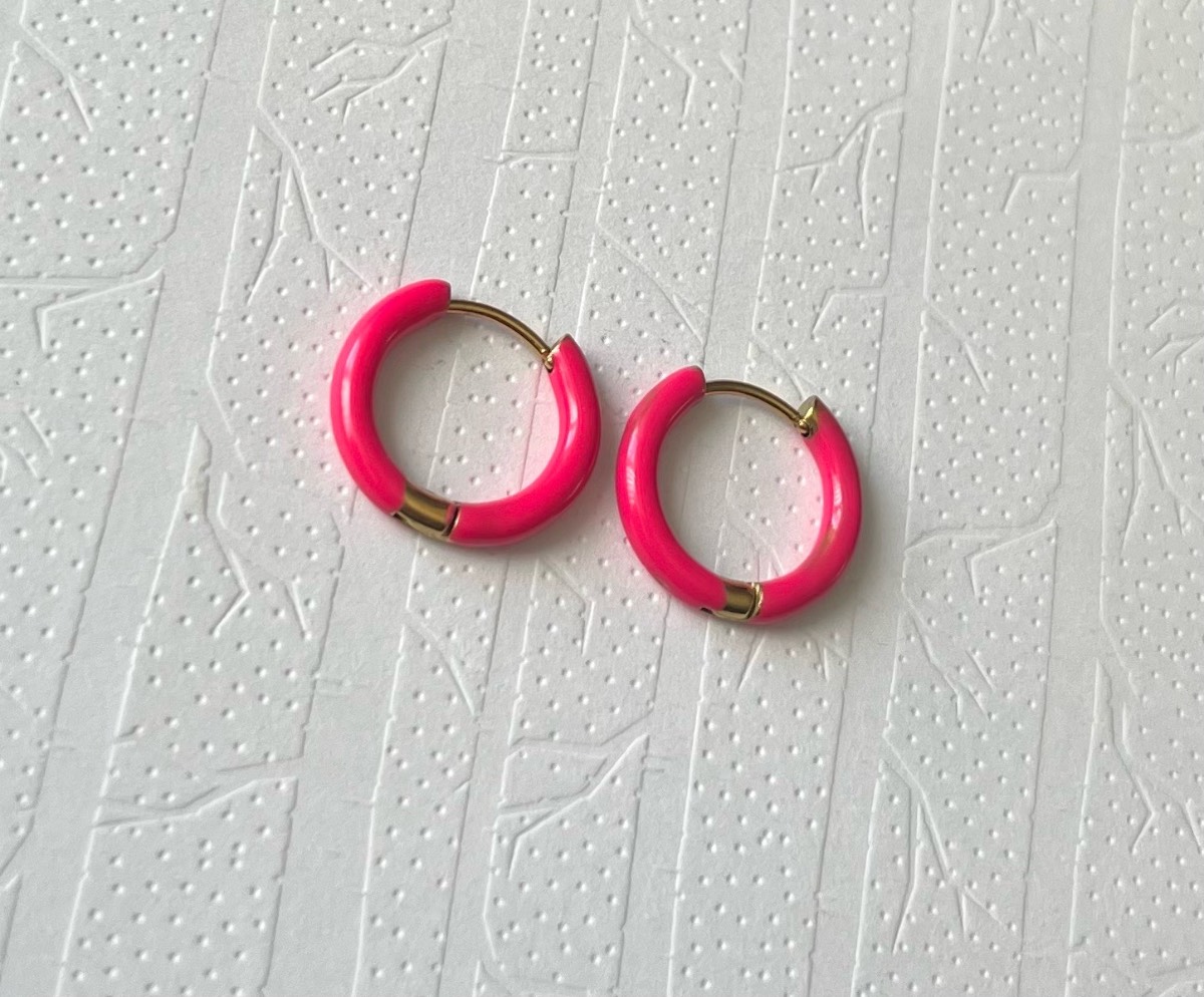 Stainless steel pink and gold hooped earrings