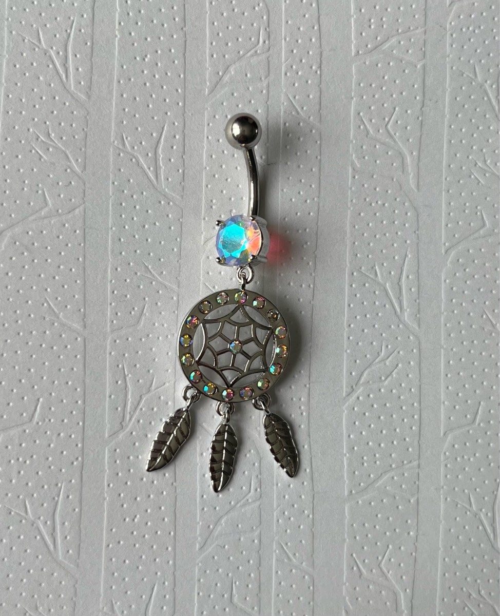Stainless steel multi colour gems dream catcher belly bar
