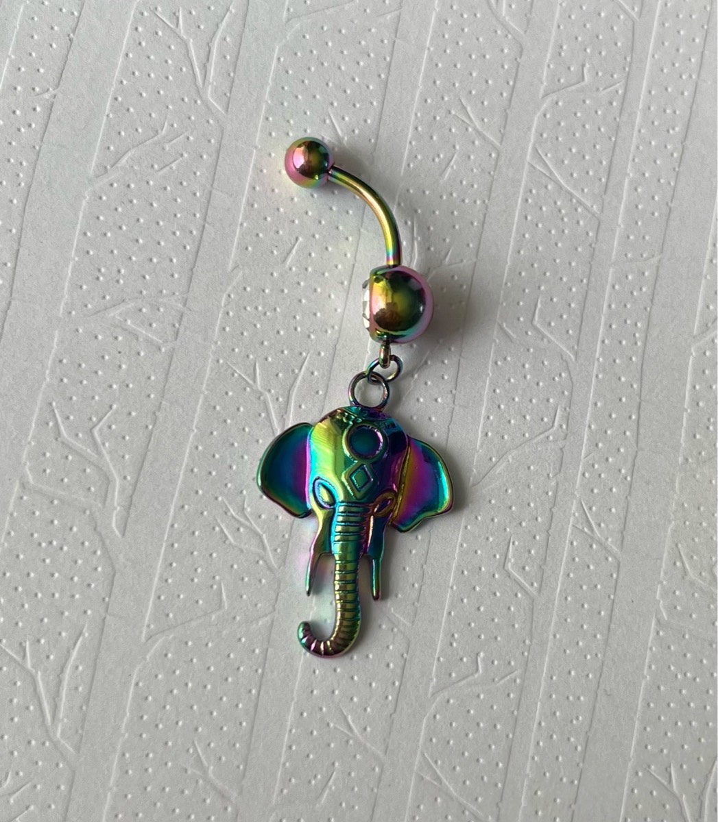 Multi colour dangly elephant belly bar