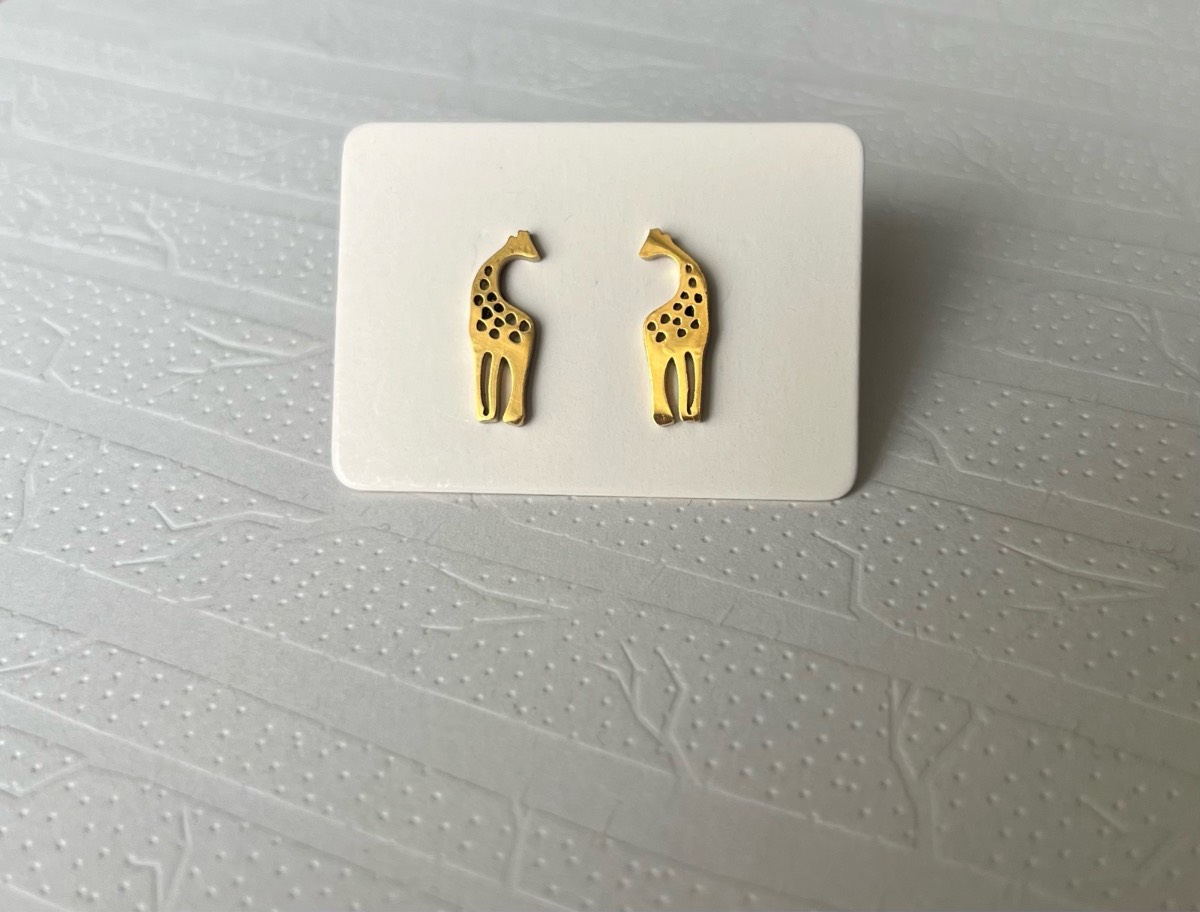 Stainless steel gold tone giraffe stud earrings