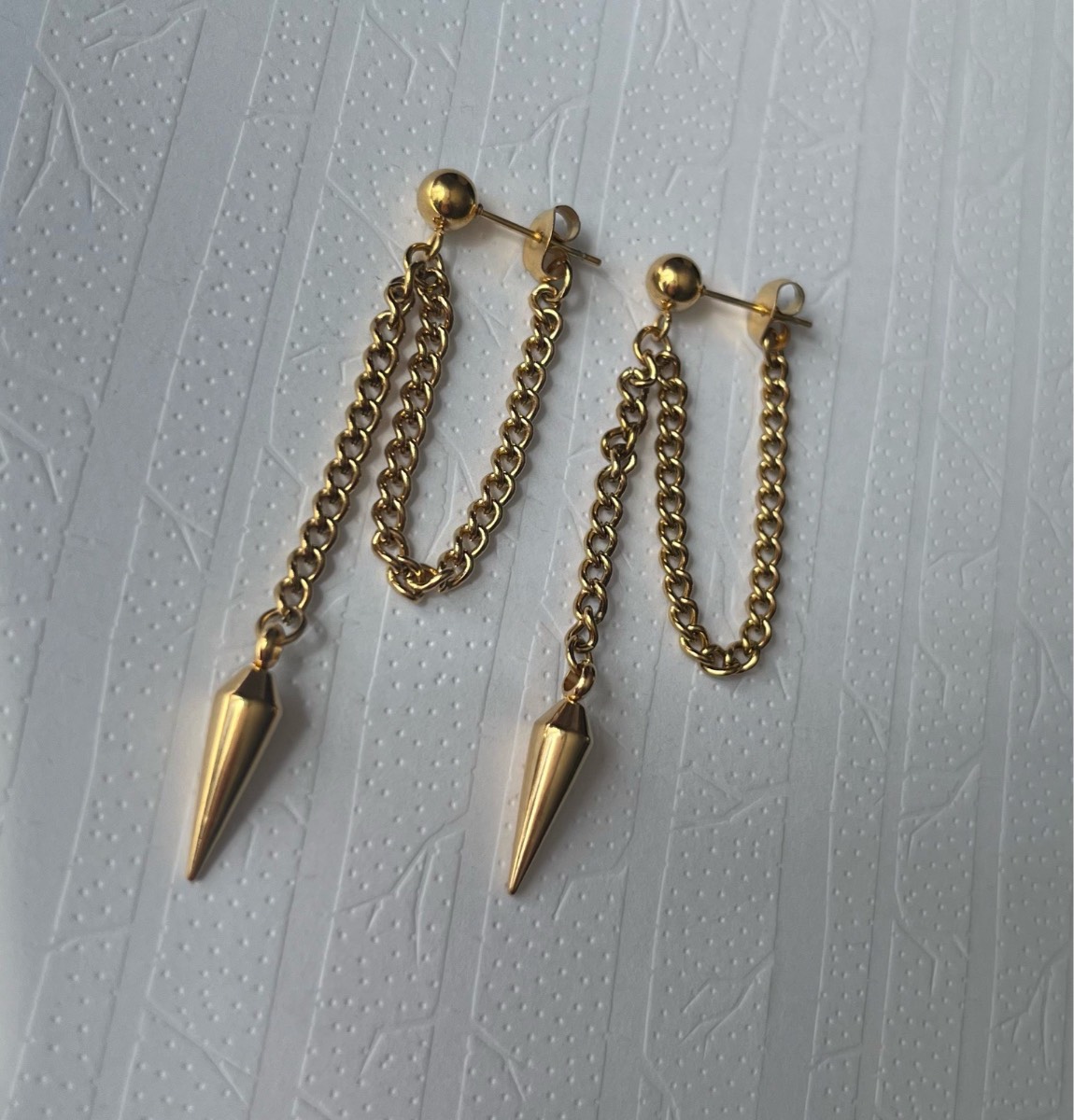 Stainless steel Gold tone dangly spike earrings