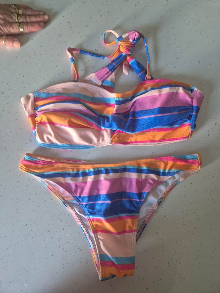Multicolour Stripe Bandaeu Bikini Set - New Size 12