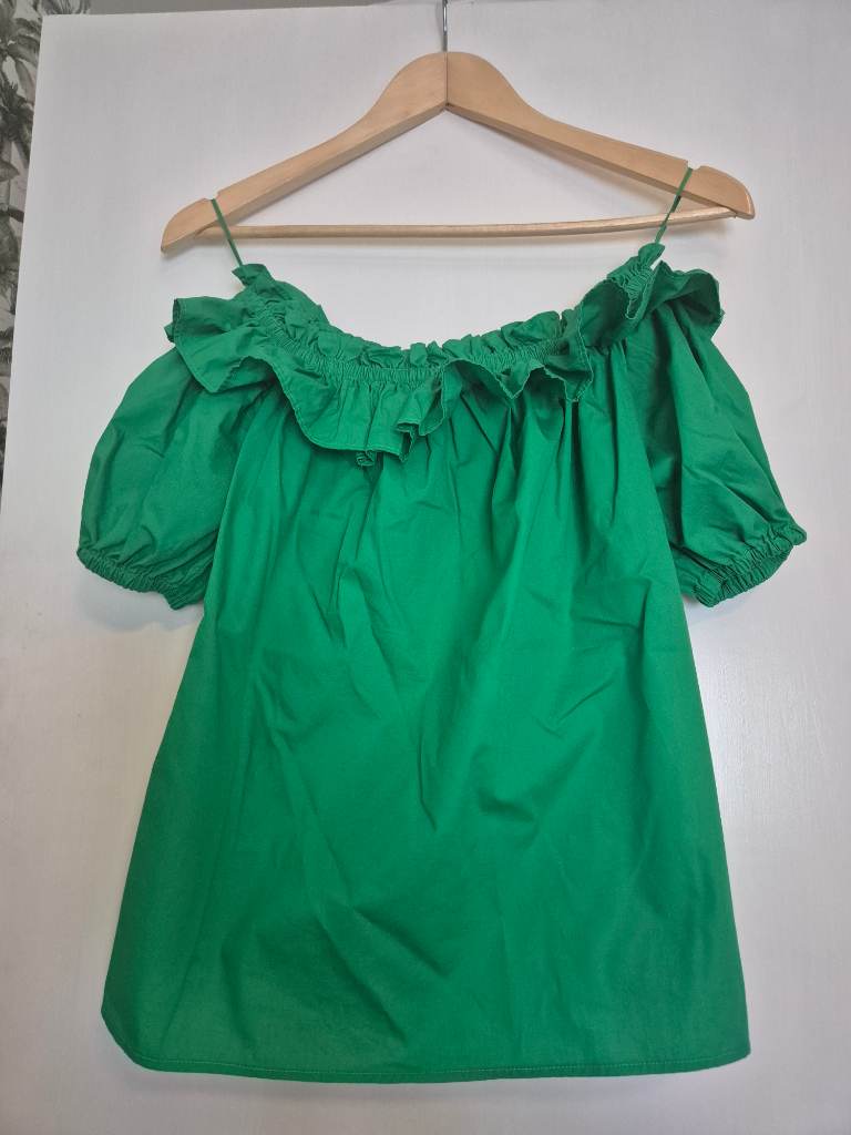 Vibrant Green - 100% Cotton Off Shoulder Blouse - Size 10
