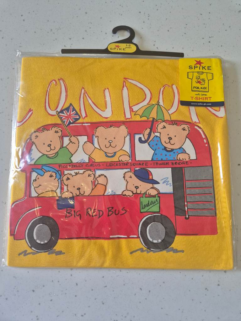 Spike Vintage 100% Cotton  Short Sleeve Big Red Bus Kids Tee Age 1/2