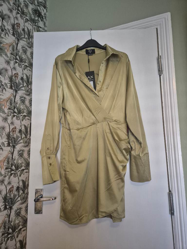 AX Paris BNWT Lime Green Party / Brunch Faux Wrap Dress - Size 14
