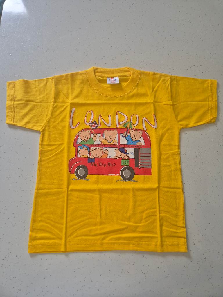 Childs Yellow 100% Cotton London Big Red Bus T Shirt  Ages 3/4 years