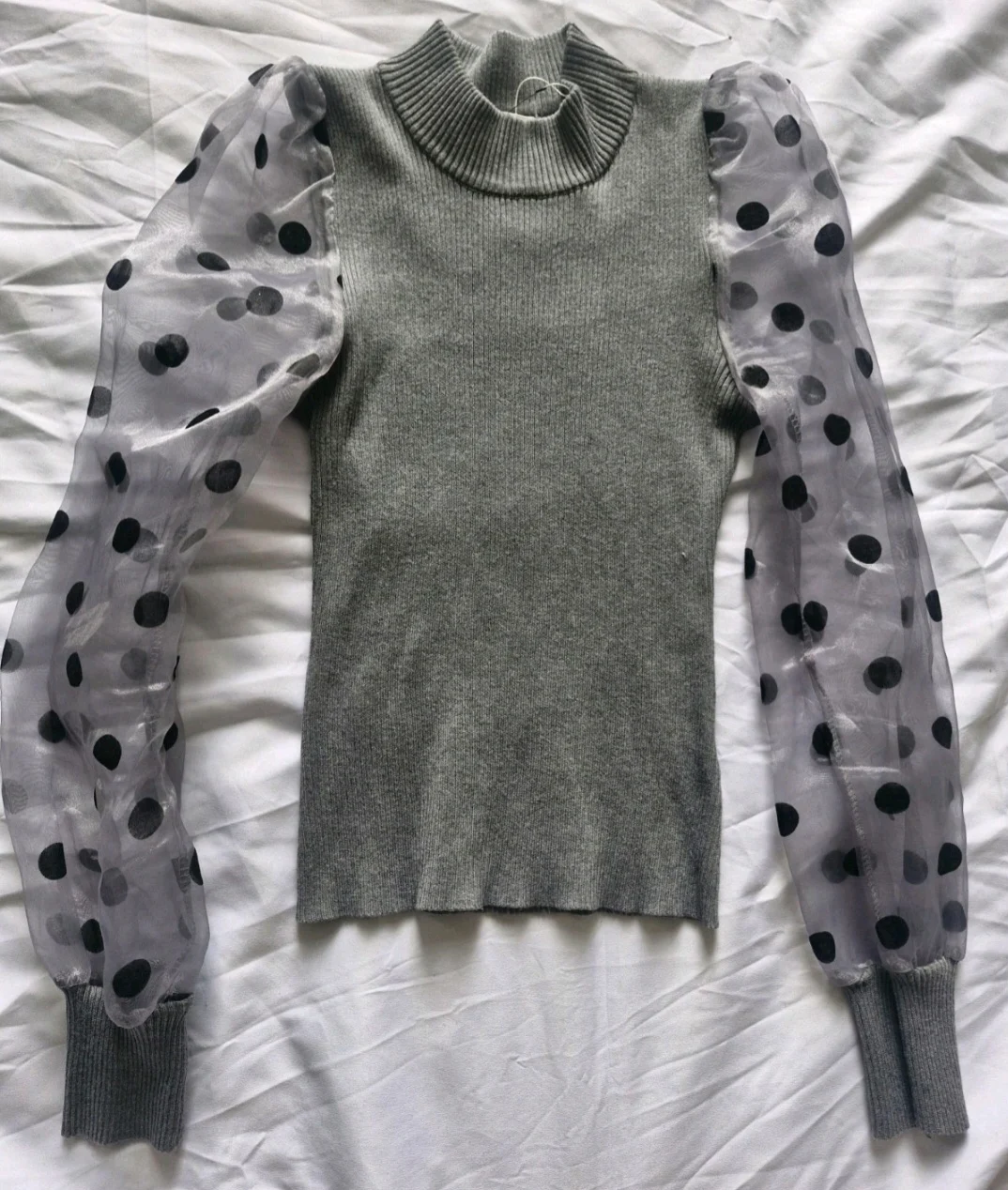 Ladies grey sheer sleeve jumper size xs
