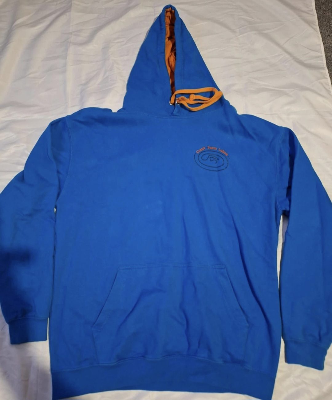 Vintage Vibe Court Farm Lakes Blue & Orange Graphic Hoodie size large