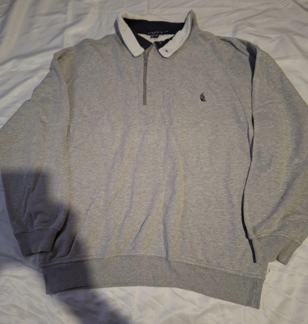 Vintage Nautica 1/4 Zip Sweatshirt Grey Size XL