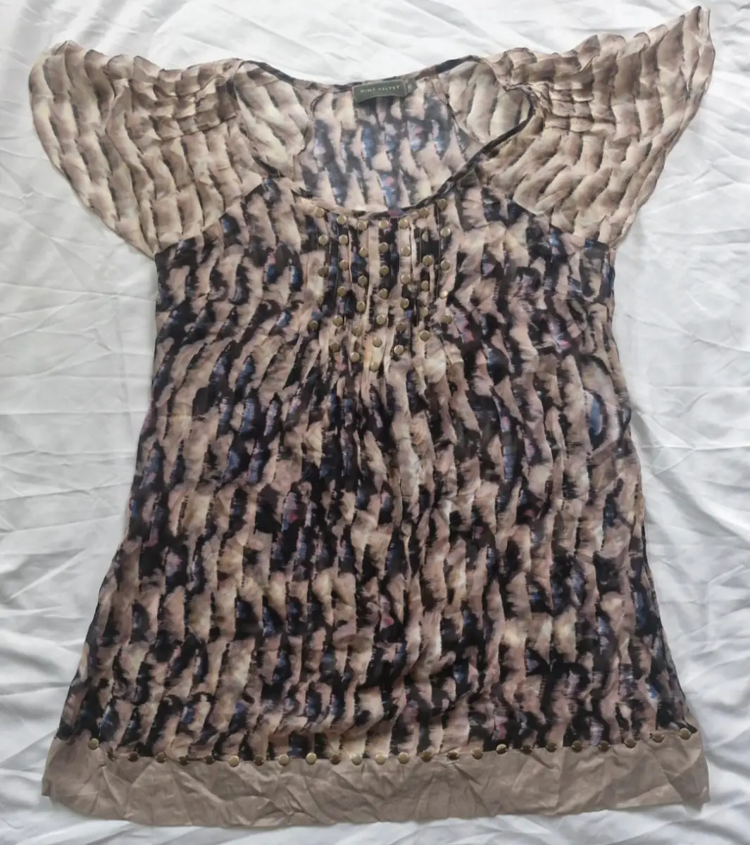 Mint Velvet brown studded sheer blouse size 10 excellent condition