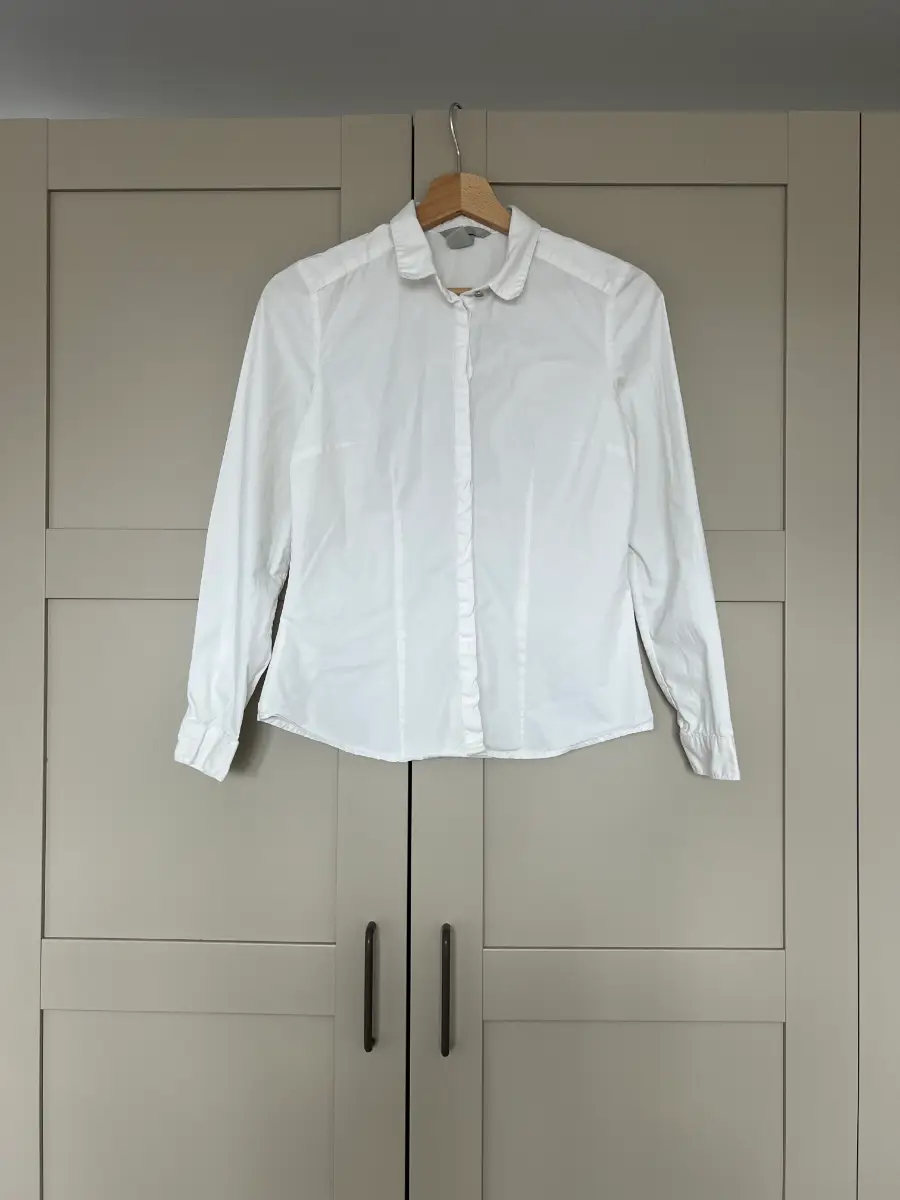 H&M White Fitted Cotton Long Sleeve Shirt - Smart Casual - Size UK 8 EU 36