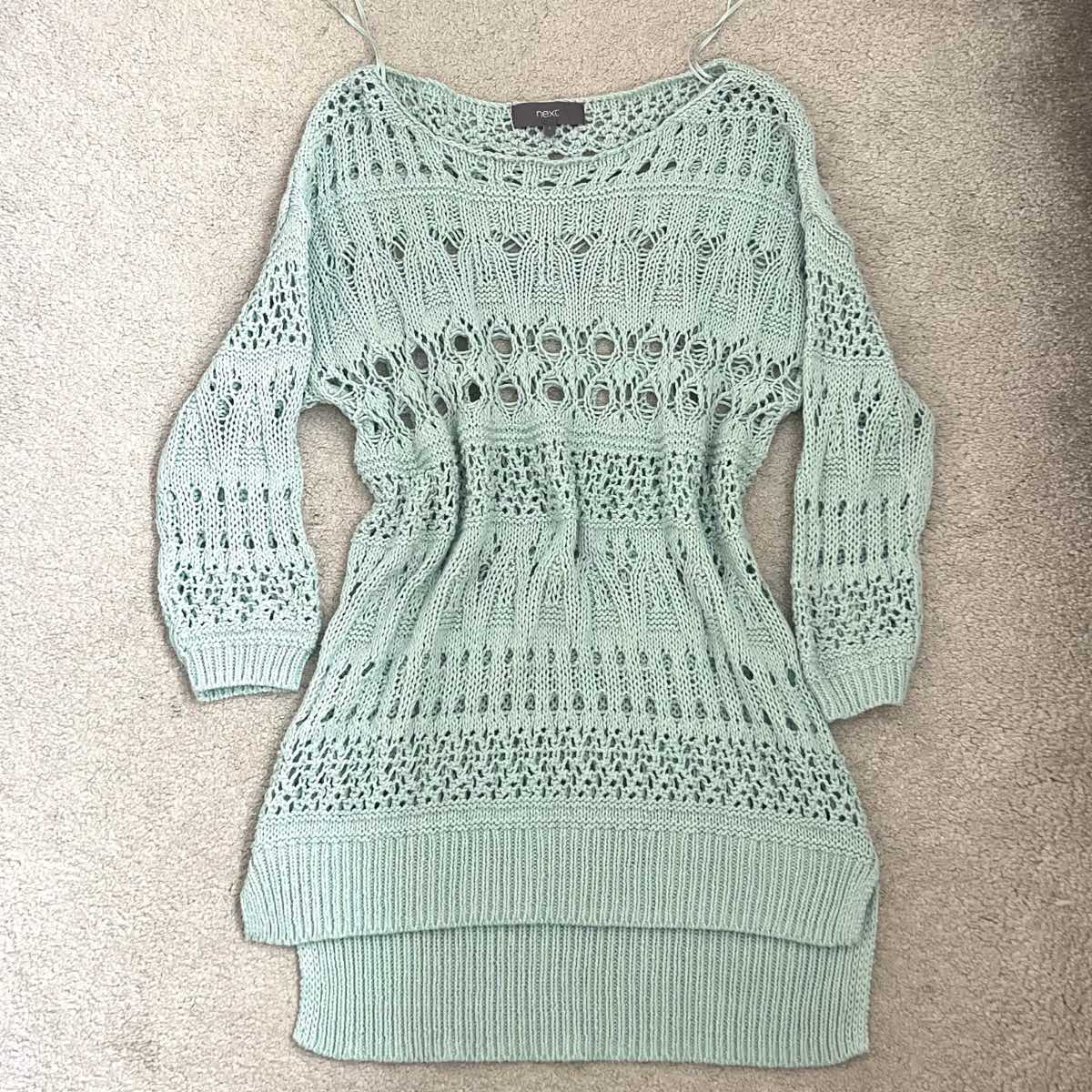 Next Blue Green Knitted Jumper Long Top Beach Cover Up Size S
