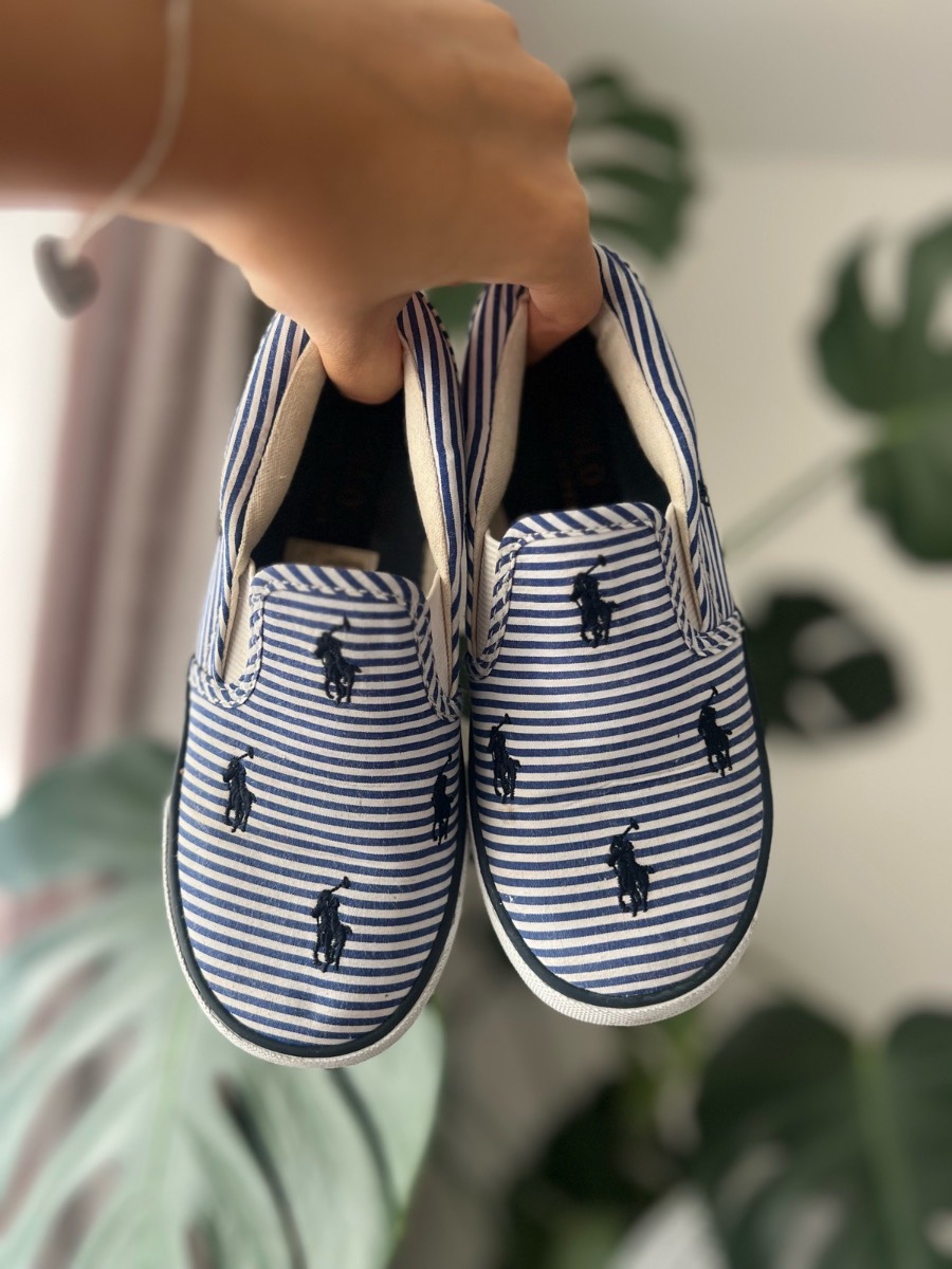 Polo Ralph Lauren Kids Blue Stripe Slip On Shoes UK 11.5 EU 29
