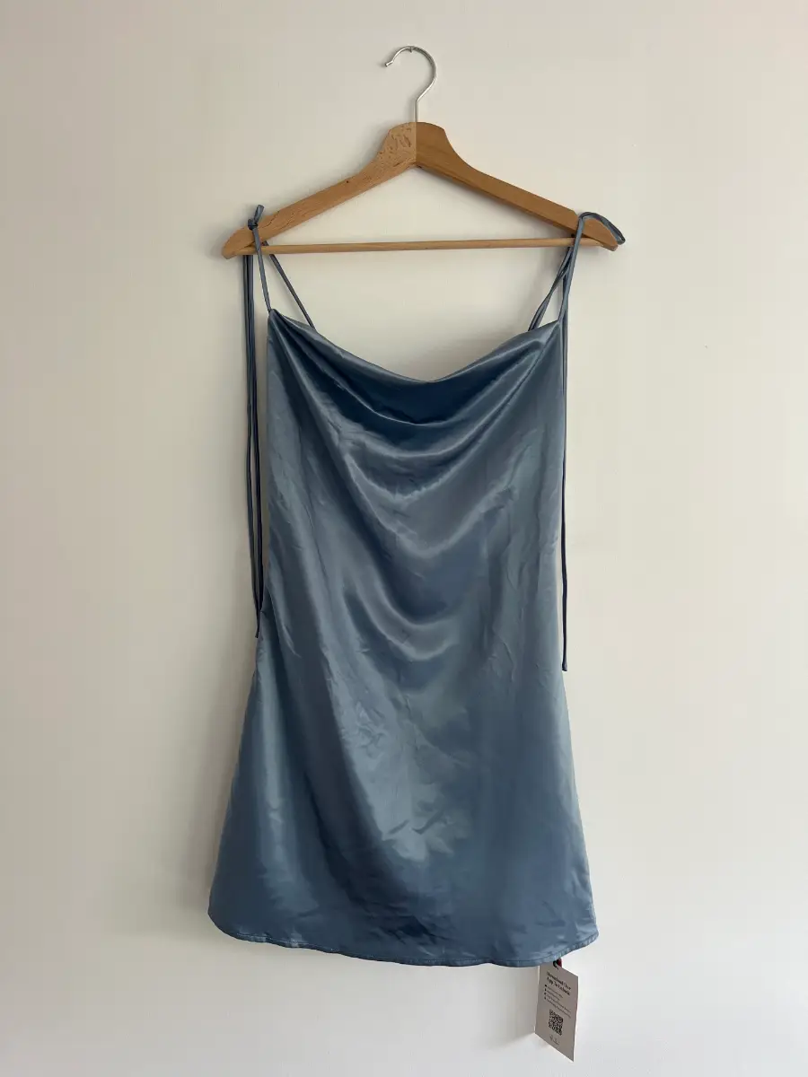 Cider Blue Satin Cowl Neck Mini Dress - Party Evening Wear - Size M Party Dress