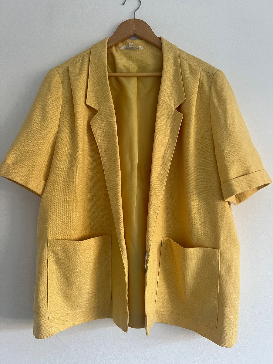 Miss Smith Yellow Blazer Jacket Size 18 Short Sleeve Smart Summer Linen Look