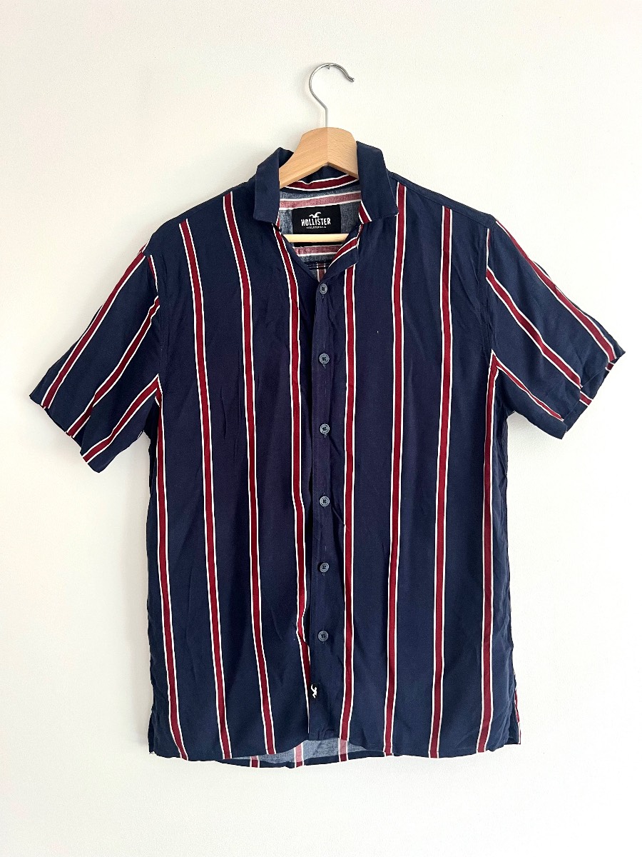 Hollister California Men’s Short Sleeve Striped Shirt Navy Blue XS
