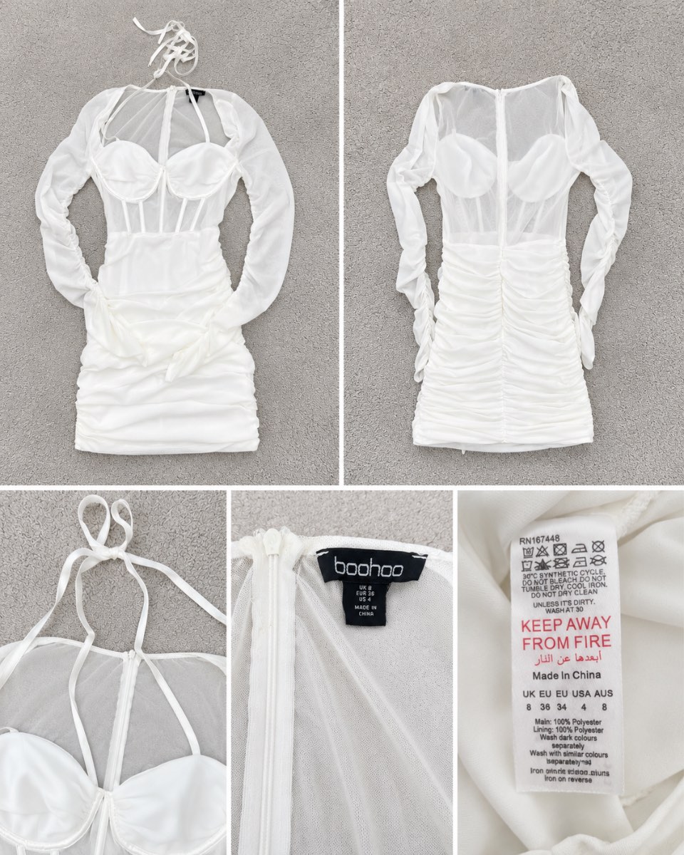 Boohoo White Mesh Corset Mini Dress – UK 8 Perfect for Hen party