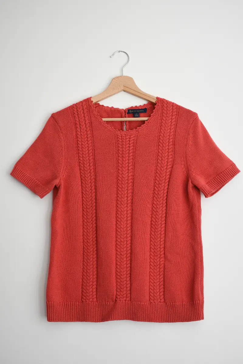 Brooks Brothers Coral Knit Top Short Sleeve Cotton Blend Size L Womens Summer UK