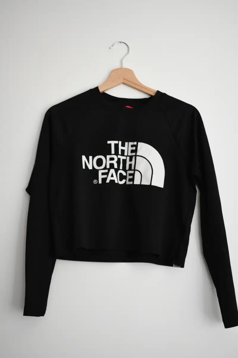 The North Face Black Crop Top Long Sleeve Logo Sports Top Womens Size S Active