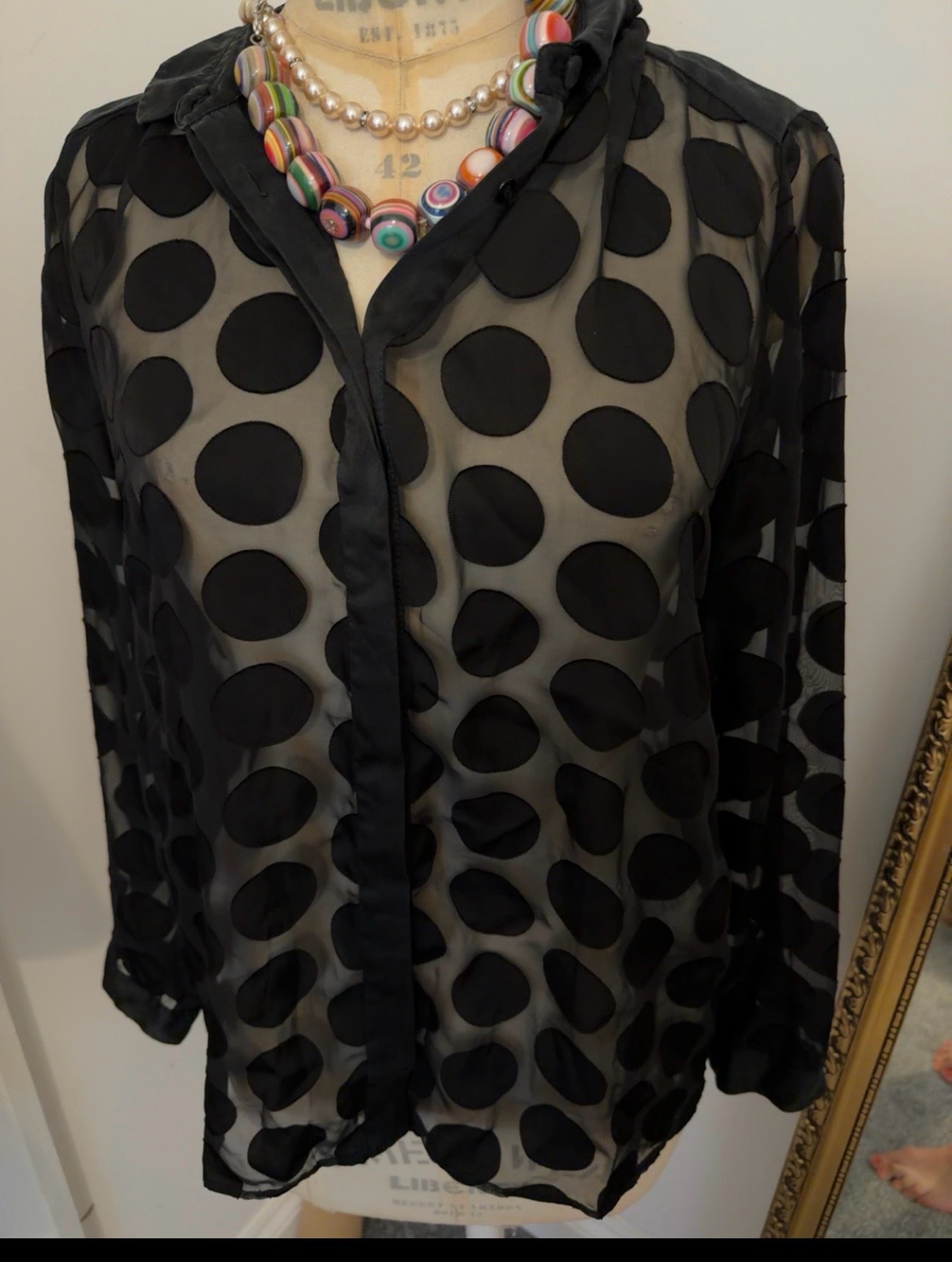 Claudie perlot French designer sheet polka dot vintage design sheet blouse s 40 ladies black flock