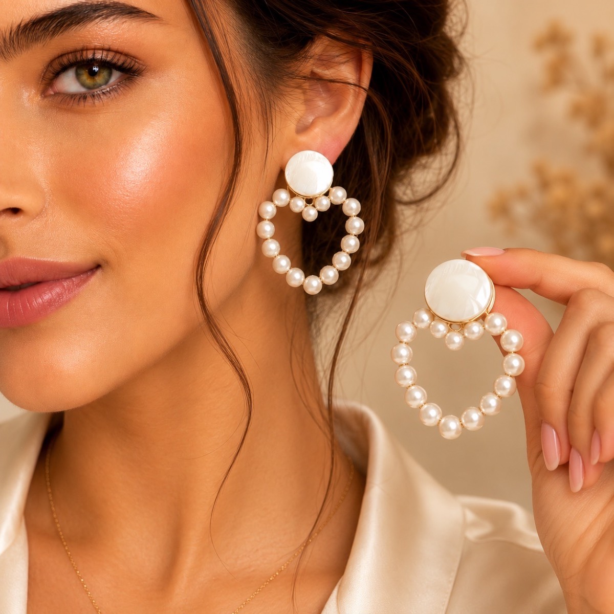 White pearl hoop earrings