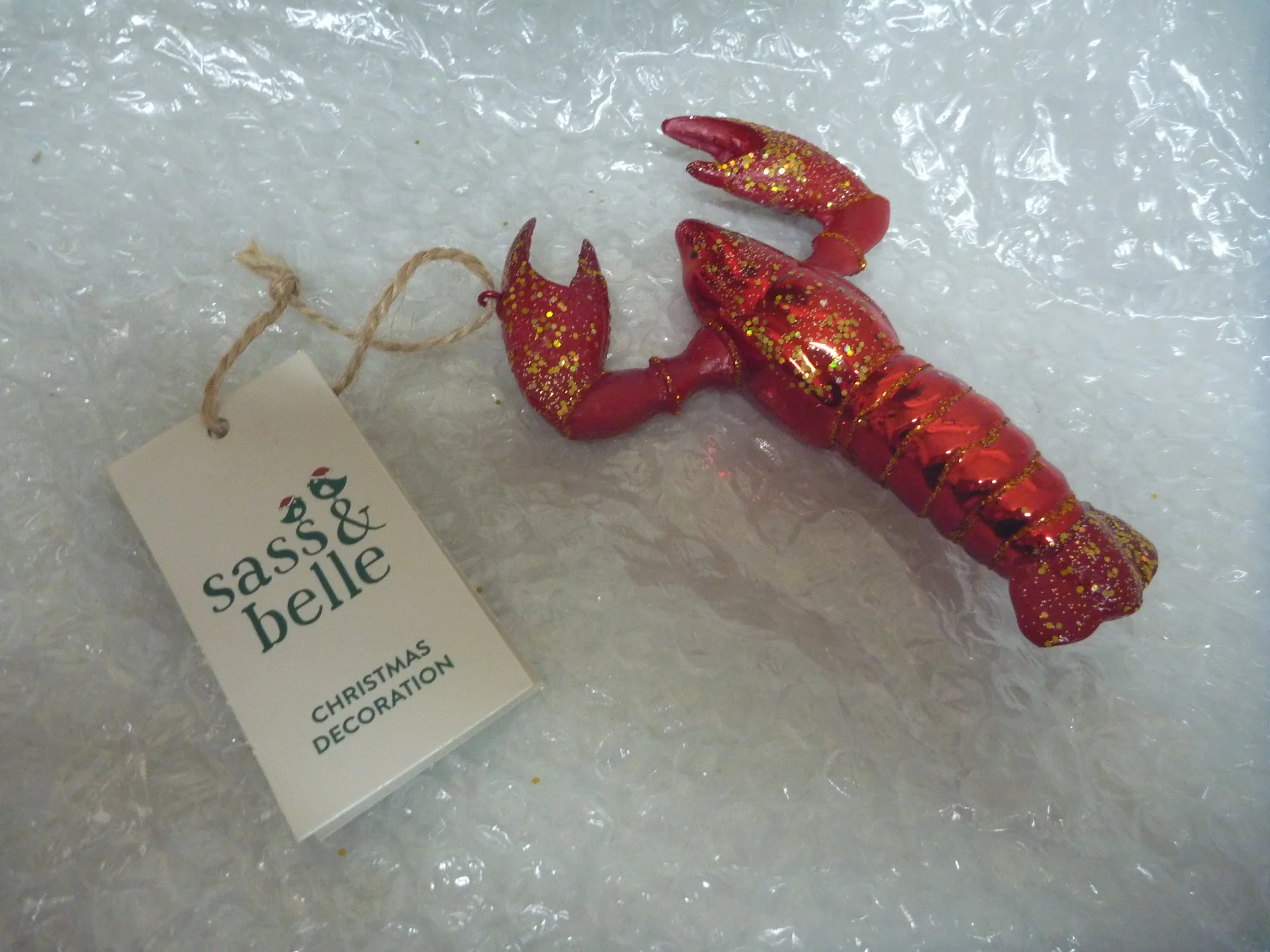 Sass & Belle Beach Fun Lobster Red Glitter 3D Bauble Hanging Christmas Decoration