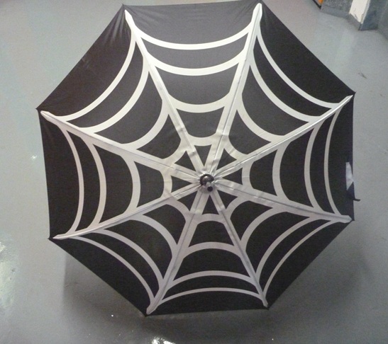 Spirit of Equinox Dark Lair Black White Spider Web Gothic Large Walking Stick Umbrella