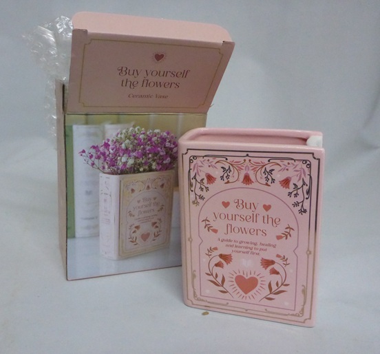 Something Different Book Shaped 3D Ceramic Vase Buy Yourself Flowers Pink