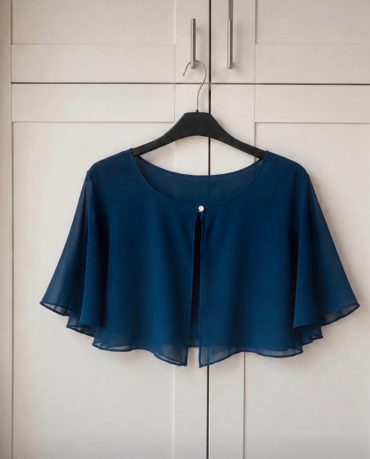 Navy Blue Sheer Chiffon Flare Sleeve Cape Top – Elegant Lightweight Floaty Casual Party