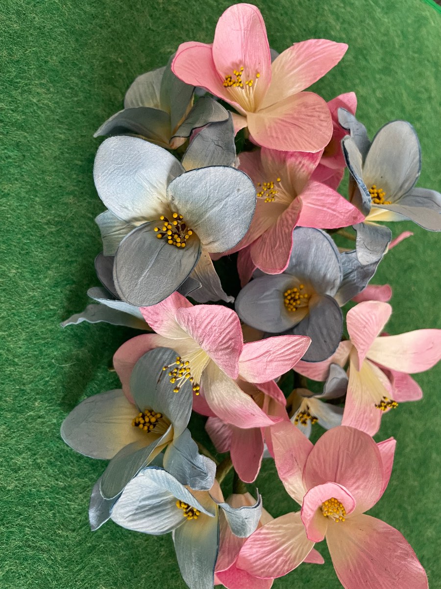 Faux flowers pink and blue