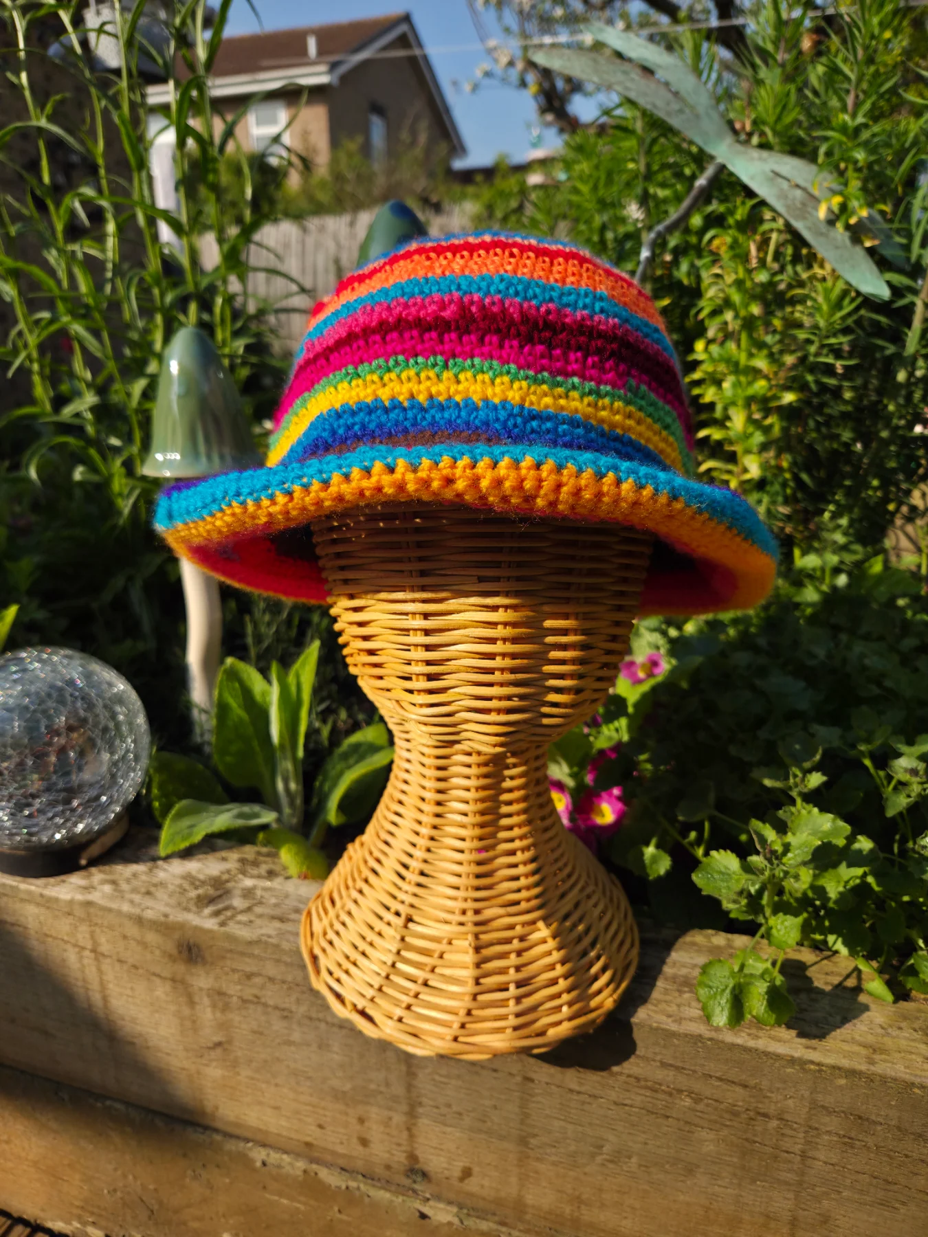 Handmade multicolored crochet bucket hat, Size Large