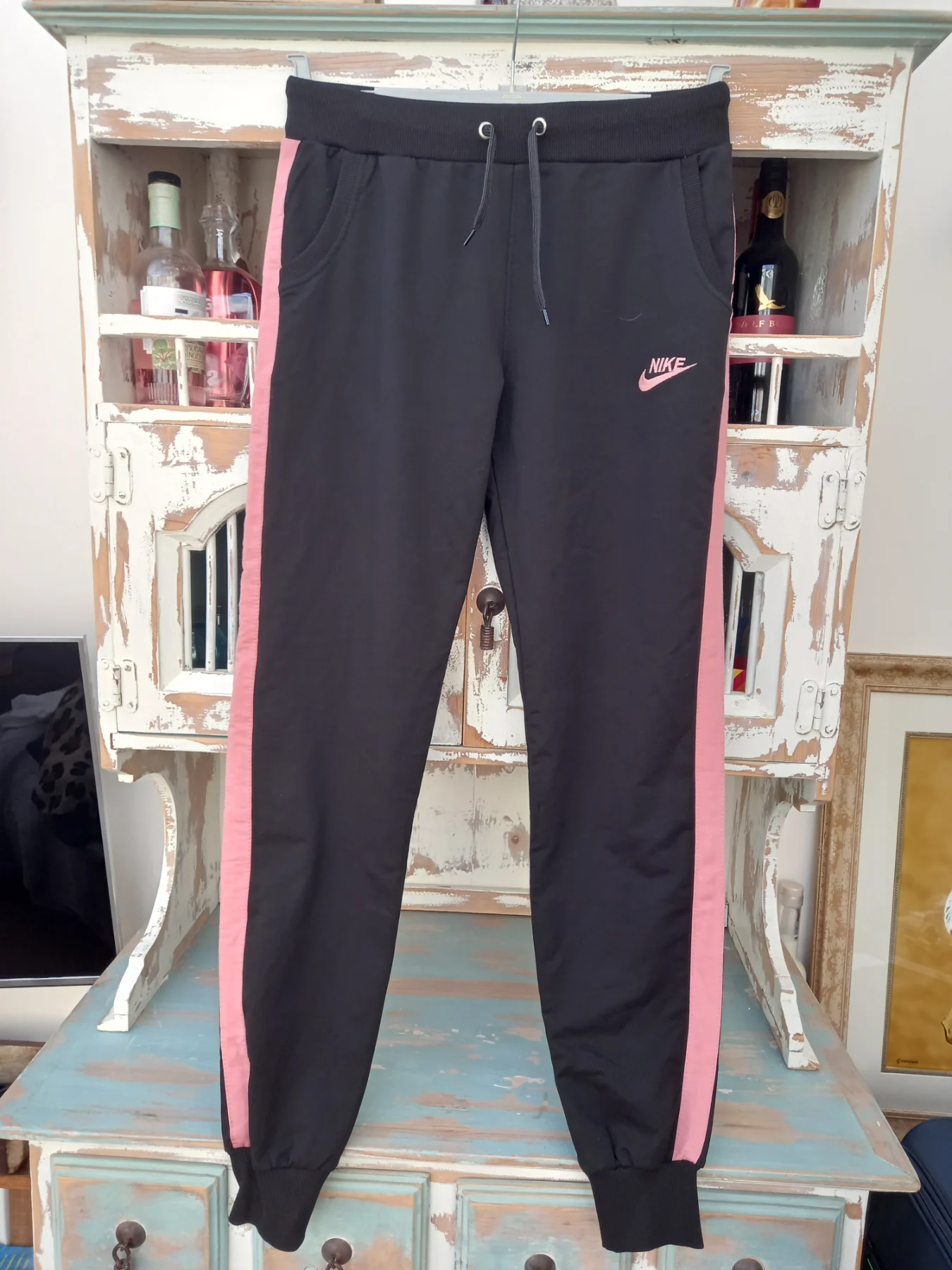 Nike Black Joggers with Pink Side Stripes & Embroidered Logo Youth Size XL