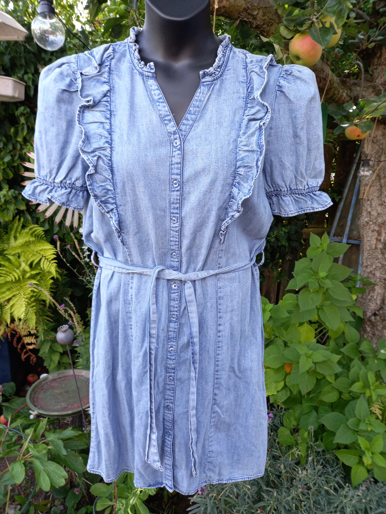 Lightweight Denim Shirt dress ruffle UK16
