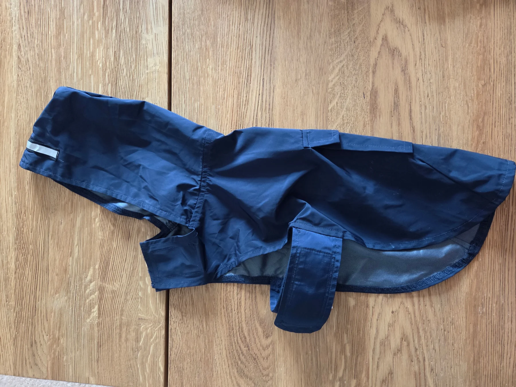 Navy blue waterproof adjustable packaway dog coat/mac