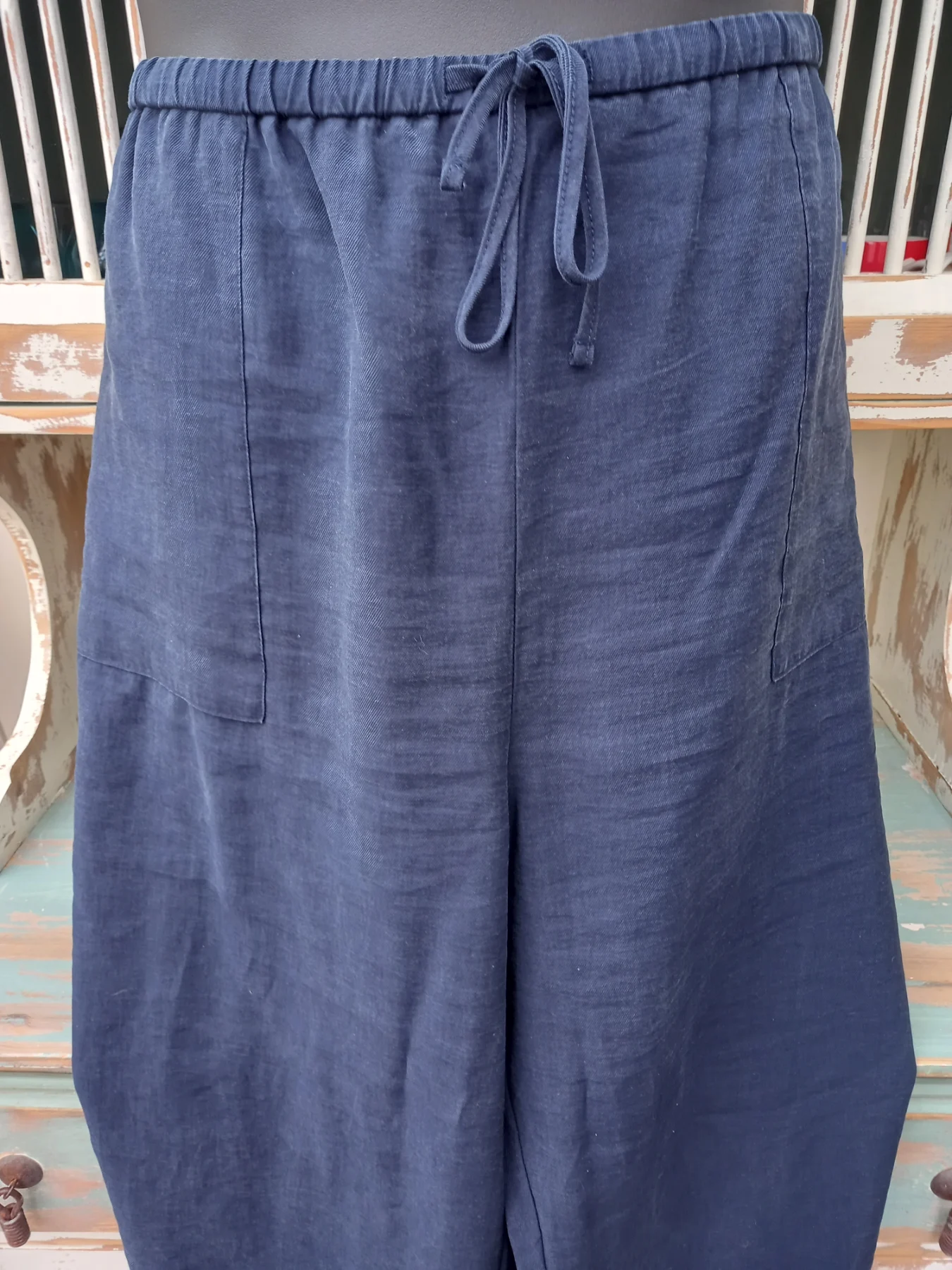 M&S Navy linen blend wide leg trousers UK24 L