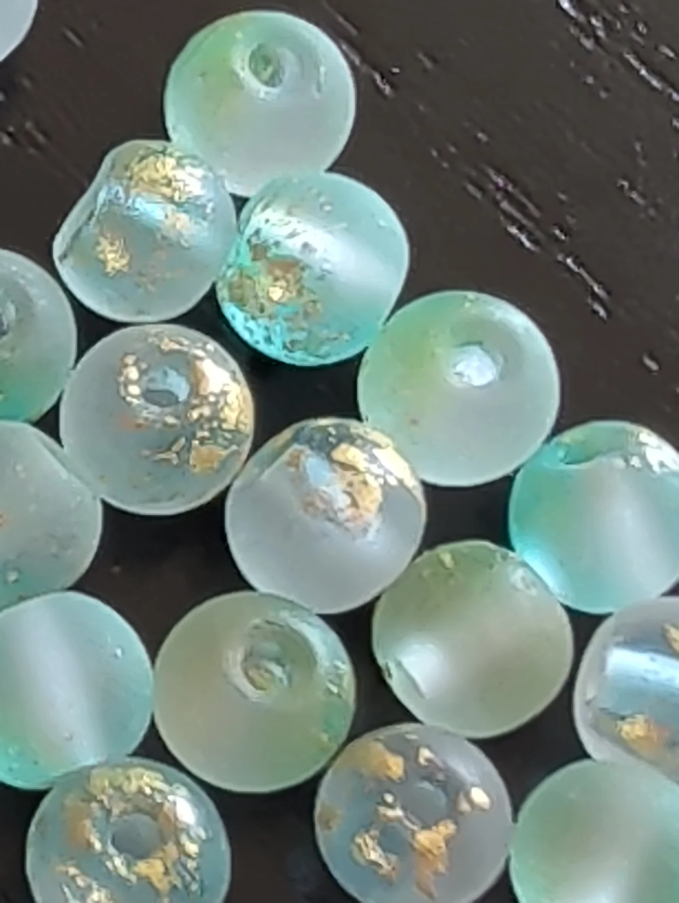 100 Sea Green Gold Frosted Glass Beads Size 4mm