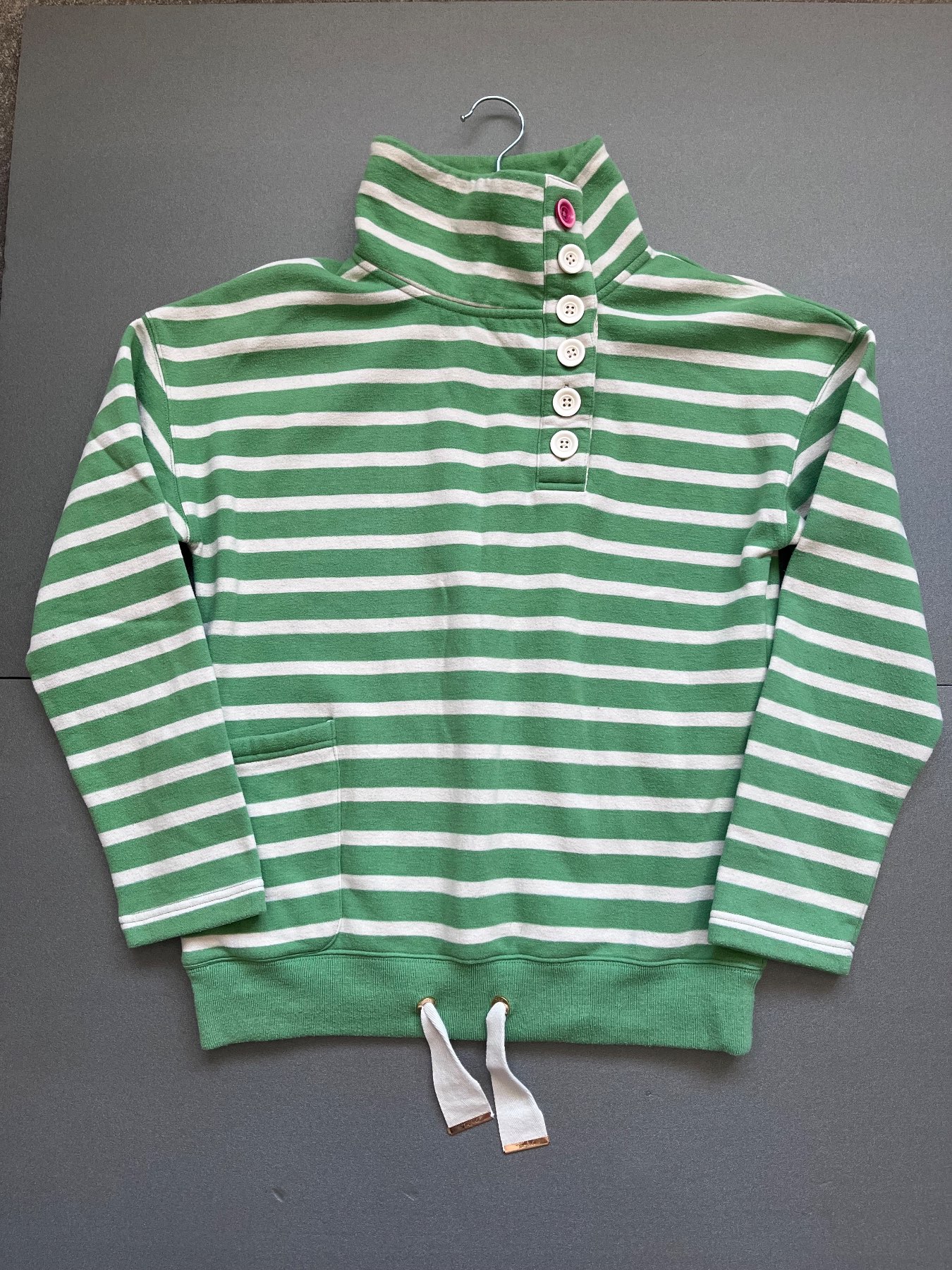 Tom Joule Joules Vintage Green Striped Button Funnel Neck Sweatshirt Jumper UK 12 M