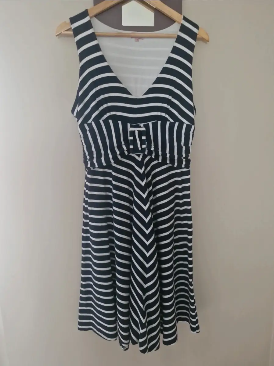 Phase Eight navy blue and white stripe summer dress size 14