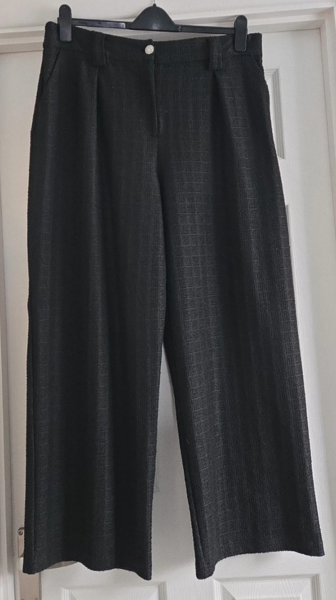 Tu Black Wide Leg Bobble Trousers Size 16 REGULAR
