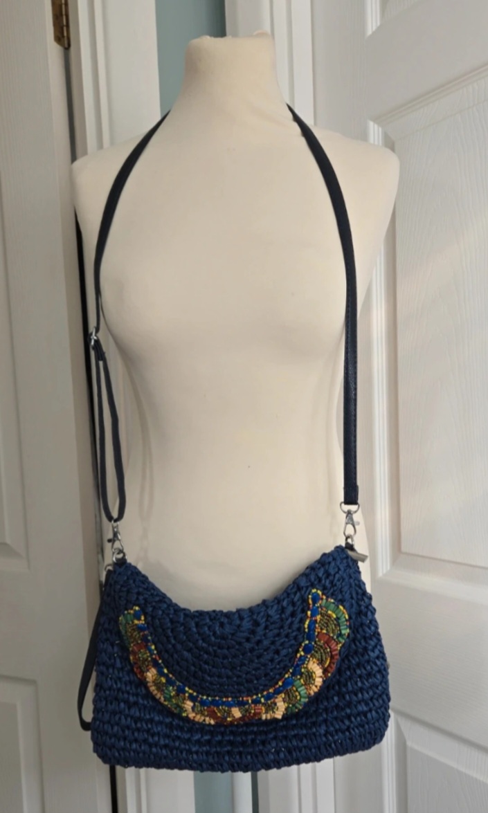 Blue straw weave crossbody/ wristlet/ clutch bag with jewel Embellishment new without tags