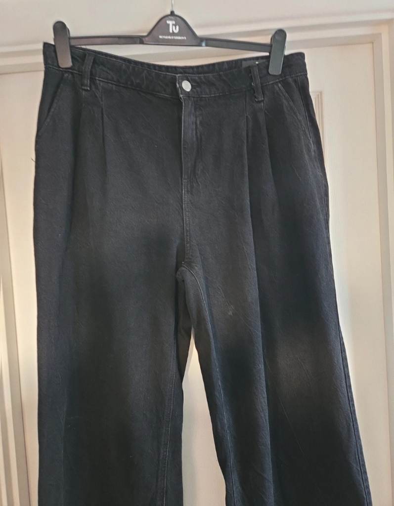 Tu Black Ultra Wide Leg Jeans Size 16 SHORT