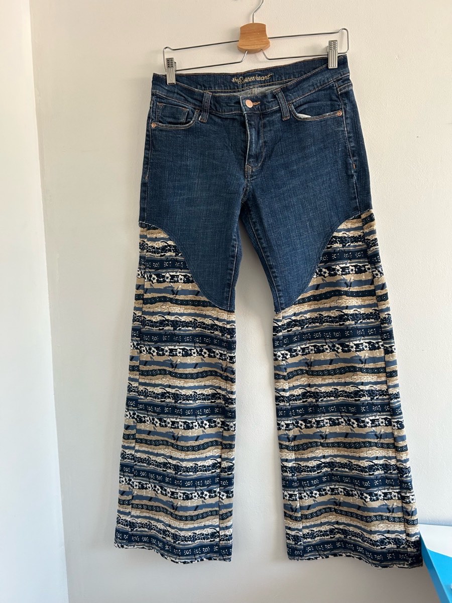 Reworked Boho Patchwork Flare Jeans - Old Navy Custom Denim W30 L32 (UK 8)