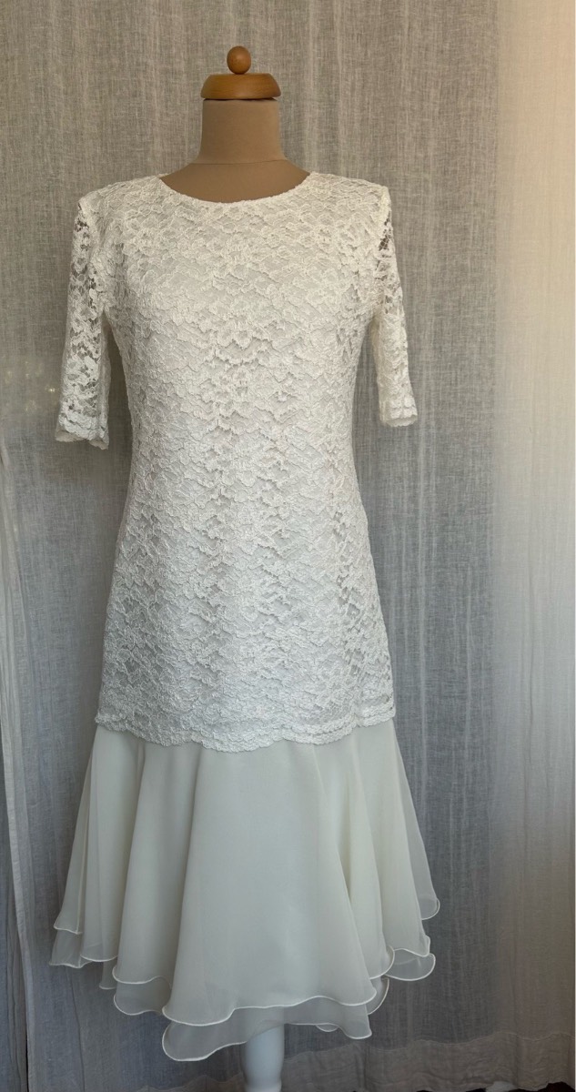 Vintage Helen Michaels Ivory Lace & Chiffon Dress Size 12