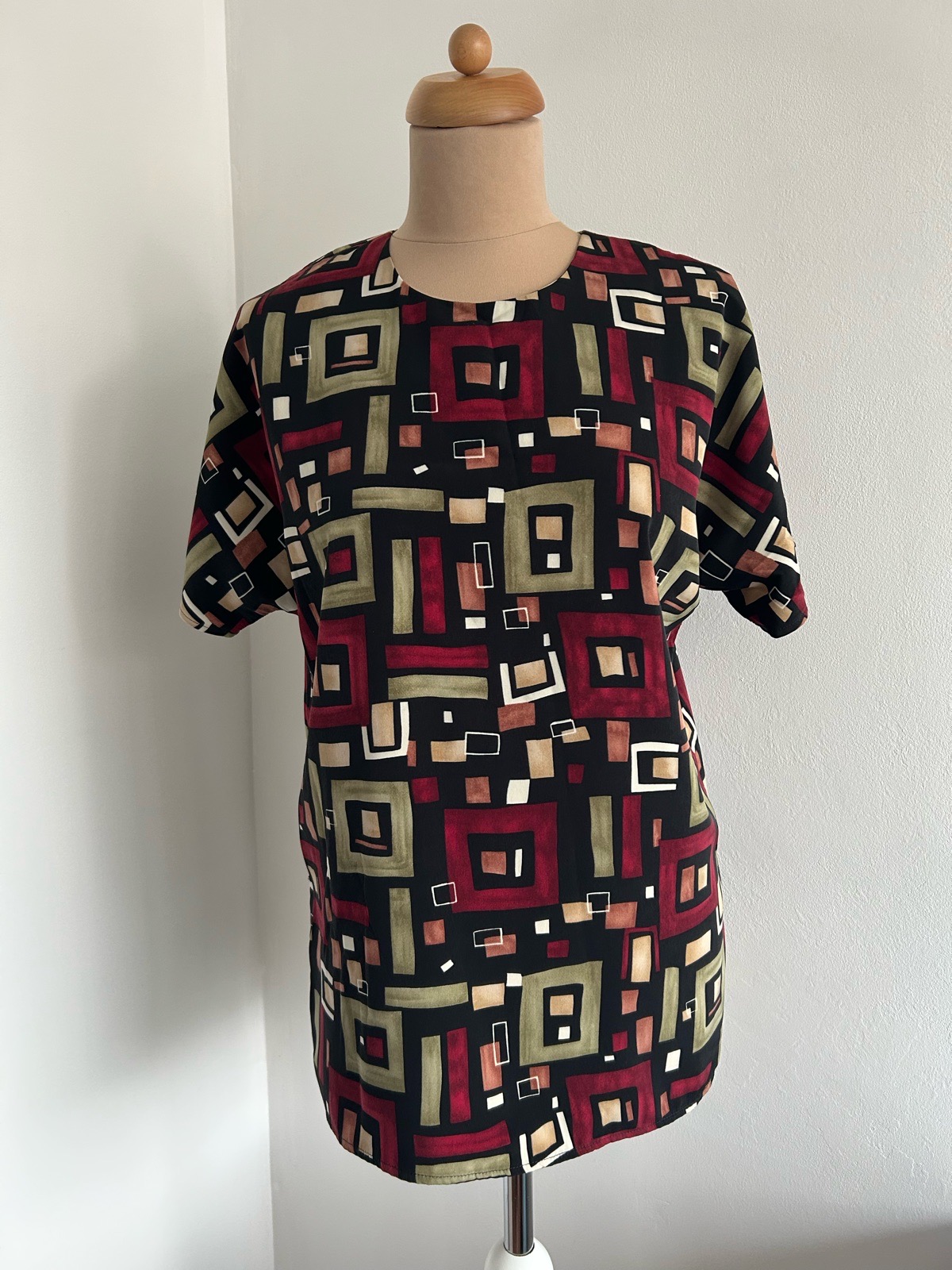 Vintage 90s Abstract Geometric Print Top / Blouse - Size 10 (Fits UK 10/12)