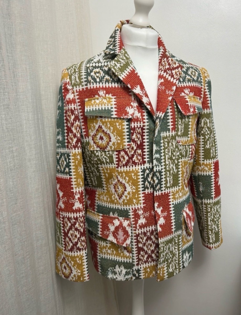 Handmade Custom Kilim Patchwork Chenille Tapestry Blazer Jacket