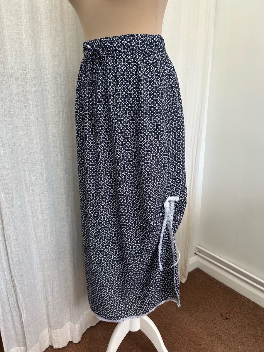 Customised Printed Maxi Skirt with Lace Trim & Bow Slit Detail - Size UK 10/12